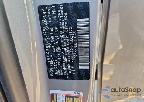 2022 Hyundai Elantra Sel z USA, uszkodzony, nr VIN KMHLM4AG8NU321123